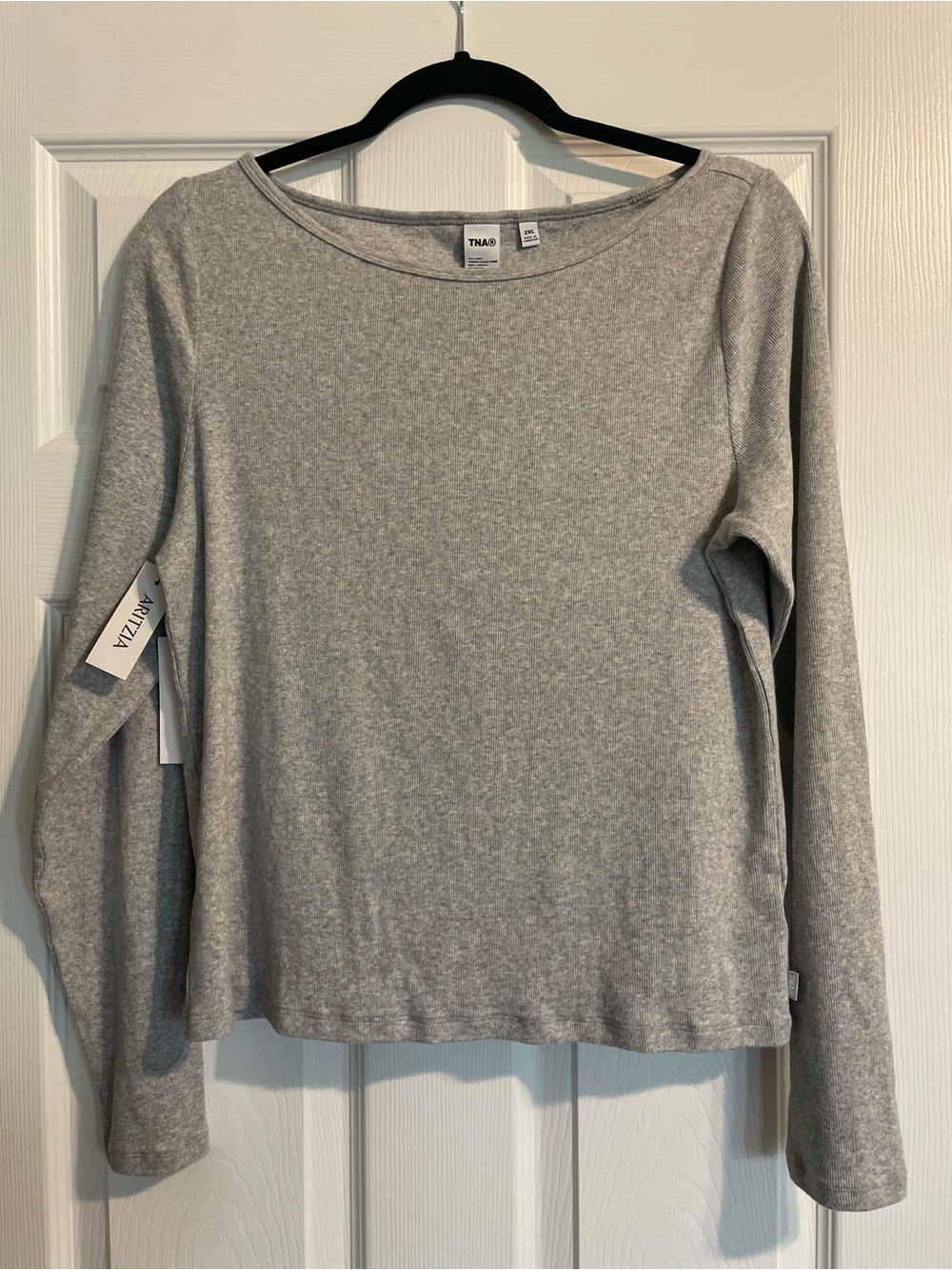 Aritzia Grey Shirt Long-Sleeve Boatneck Basic NWT Size 2XL